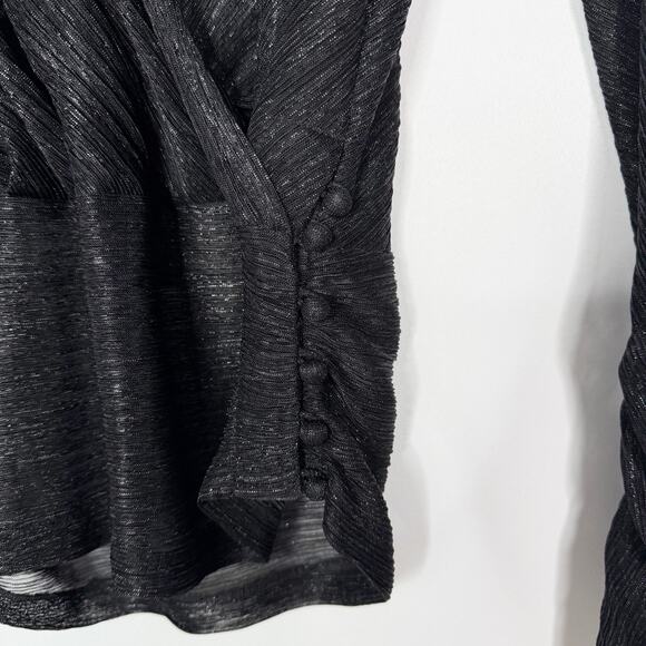 Kinly XSmall XS Black Metallic Surplice VNeck Long Sleeve Blouse Top Ruched Hem - Picture 6 of 8